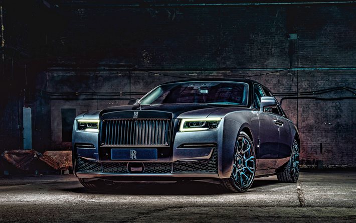 2022, Rolls-Royce Ghost Black-Badge, 4k, frontvy, exteri&#246;r, ny svart Rolls-Royce Ghost, trimning, lyxbilar, Rolls-Royce