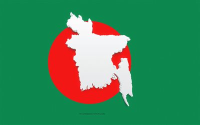 Bangladeshin karttasiluetti, Bangladeshin lippu, lipun siluetti, Bangladesh, 3d Bangladeshin karttasiluetti, Bangladeshin 3d-kartta