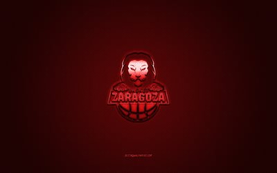 Basket Zaragoza, Spanish basketball club, red logo, red carbon fiber background, Liga ACB, basketball, Zaragoza, Spain, Basket Zaragoza logo