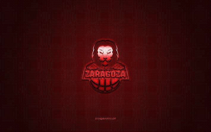 Basket Saragosse, club de basket espagnol, logo rouge, fond en fibre de carbone rouge, Liga ACB, basket-ball, Saragosse, Espagne, logo Basket Zaragoza