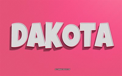 ダコタ, ピンクの線の背景, 名前の壁紙, ダコタ名, 女性の名前, ダコタグリーティングカード, ラインアート, ダコタの名前の写真