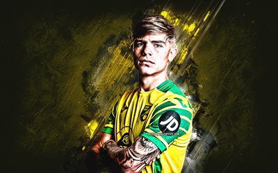Brandon Williams, Norwich City FC, englantilainen jalkapalloilija, muotokuva, Premier League, keltainen kivi tausta, jalkapallo