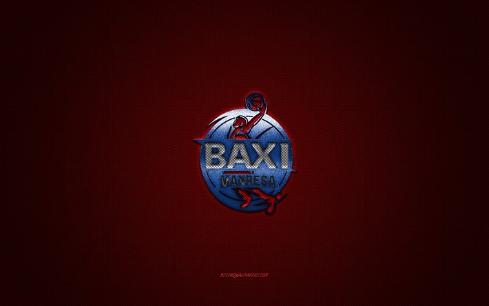 Baxi Manresa, club de basket-ball espagnol, logo bleu, fond en fibre de carbone rouge, Liga ACB, basket-ball, Manresa, Espagne, logo Baxi Manresa