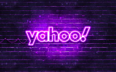 Yahoo logo viola, 4k, neon viola, creativo, sfondo astratto viola, logo Yahoo, marchi, Yahoo