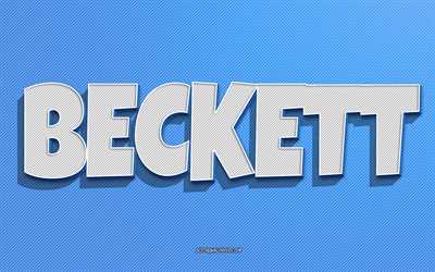 Beckett, sfondo a righe blu, sfondi con nomi, nome Beckett, nomi maschili, biglietto di auguri Beckett, grafica al tratto, foto con nome Beckett