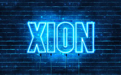 Joyeux anniversaire Xion, 4k, n&#233;ons bleus, nom de Xion, cr&#233;atif, Xion joyeux anniversaire, anniversaire de Xion, noms masculins japonais populaires, photo avec le nom de Xion, Xion