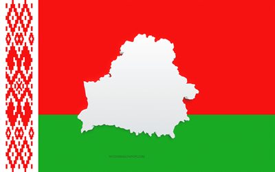 Vitryssland kartsiluett, Vitrysslands flagga, siluett p&#229; flaggan, Vitryssland, 3d Vitryssland kartsiluett, Vitryssland flagga, Vitryssland 3d karta