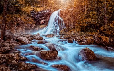 Gollinger vattenfall, vacker natur, skog, berg, vattenfall Salzburg, &#214;sterrike, Europa, &#246;sterrikisk natur
