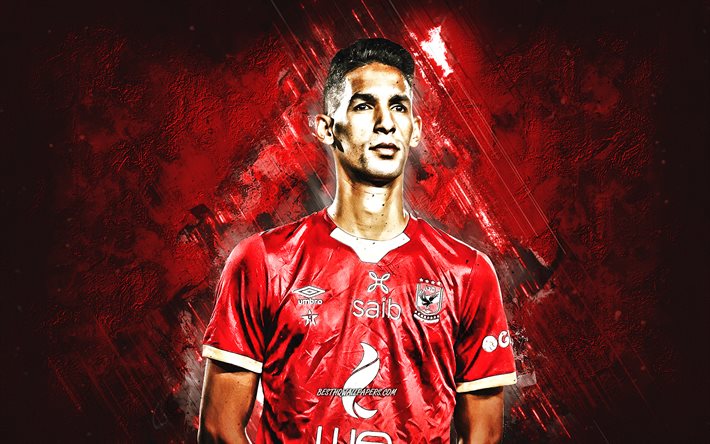 Badr Benoun, Al Ahly SC, Faslı futbolcu, portre, Mısır Premier Ligi, kırmızı taş, arka plan, futbol