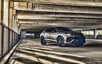 Lamborghini Urus, 2021, vista frontal, SUV deportivo, nuevo gris Urus, Urus tuning, coches italianos, Lamborghini