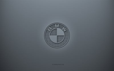 Logotipo de BMW, fondo creativo gris, emblema de BMW, textura de papel gris, BMW, fondo gris, logotipo de BMW 3d