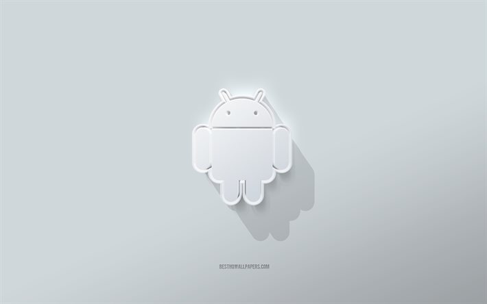 Android logo, white background, Android 3d logo, 3d art, Android, 3d Android emblem