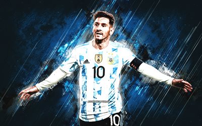 Lionel Messi, equipo nacional de fútbol de Argentina, 2021, retrato, estrella del fútbol, Leo Messi, Argentina, fútbol, arte grunge
