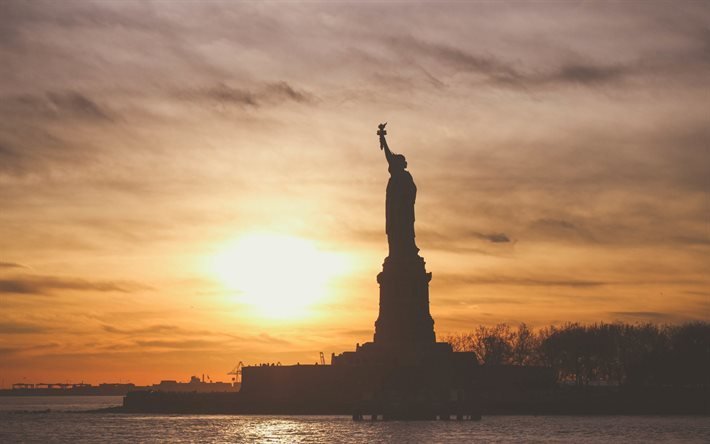 Statue de la Libert&#233;, New York, &#233;tats-unis, Coucher de soleil, n&#233;oclassicisme, Liberty Island