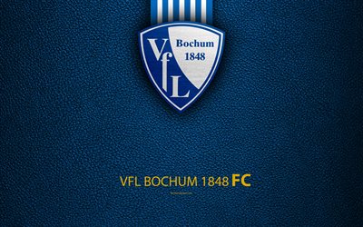 2 VfL Bochum 1848, 4k, deri dokusu, Alman Futbol Kul&#252;b&#252;, logo, Bochum, Almanya, Bundesliga, ikinci Lig, futbol