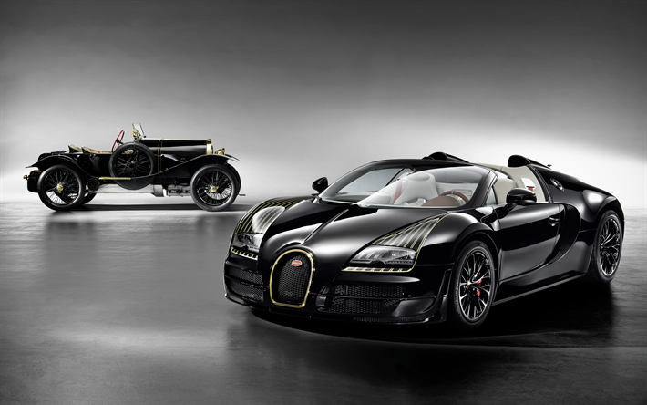 Bugatti Veyron Grand Sport, 4k, evolu&#231;&#227;o, velho Bugatti, hypercars, Bugatti