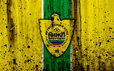 4k, FC Anzhi Makhachkala, grunge, Russian Premier League, art, soccer, football club, Russia, Anzhi, logo, stone texture, Anzhi Makhachkala FC