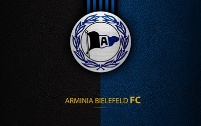 2 SHOT Arminia Bielefeld FC, 4k, deri dokusu, Alman Futbol Kul&#252;b&#252;, logo, Bielefeld, Almanya, Bundesliga, ikinci Lig, futbol