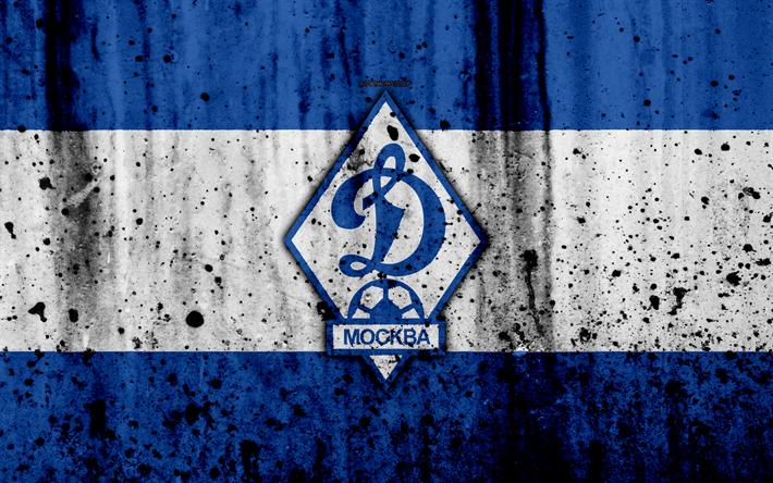 4k, FC Dynamo Moscow, grunge, Russian Premier League, art, soccer, football club, Russia, Dynamo Moscow, logo, stone texture, Dynamo Moscow FC