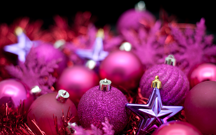 rosa palline di Natale, capodanno, Natale, paesaggi sonori, i giocattoli di Natale