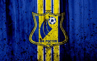 4k, FC Rostov, grunge, Ryska Premier League, konst, fotboll, football club, Ryssland, Rostov, logotyp, sten struktur, Rostov FC