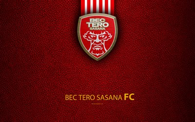 BEC Tero Sasana FC, 4K, Thai Football Club, logo, Tero Sasana emblem, leather texture, Bangkok, Thailand, Thai League 1, football, Thai Premier League