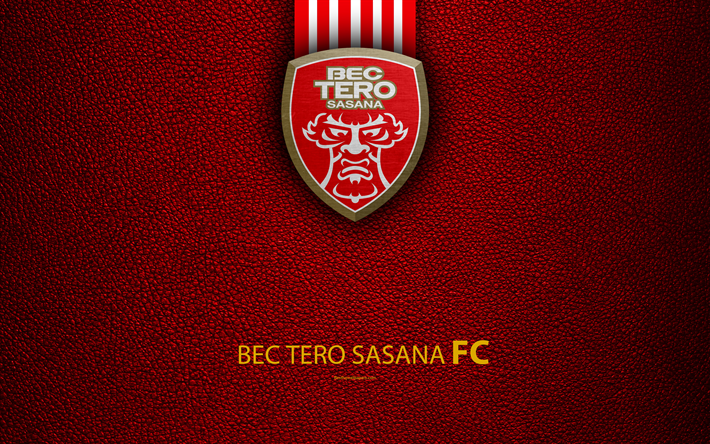 BEC Tero Sasana FC, 4K, Thai Football Club, logo, Tero Sasana emblem, leather texture, Bangkok, Thailand, Thai League 1, football, Thai Premier League