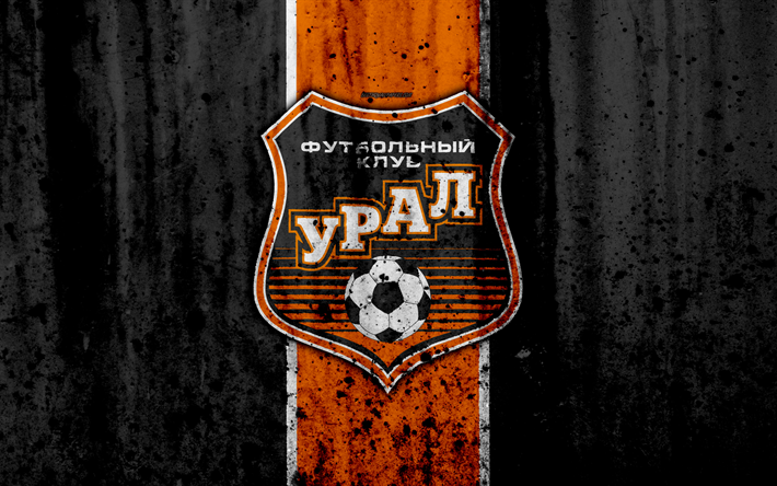 4k, FC Ural, grunge, Russian Premier League, art, soccer, football club, Russia, Ural, logo, stone texture, Ural FC