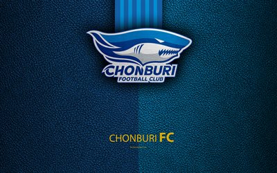 Chonburi FC, 4K, Tailand&#234;s Futebol Clube, logo, Chonburi emblema, textura de couro, Chonburi, Tail&#226;ndia, Thai League 1, futebol, Thai Premier League