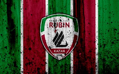 4k, FC Rubin Kazan, grunge, Russian Premier League, art, soccer, football club, Russia, Rubin Kazan, logo, stone texture, Rubin Kazan FC