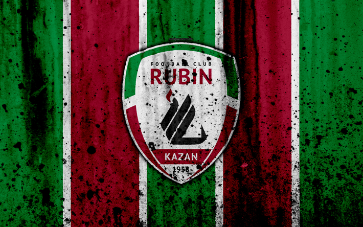 4k, l&#39;FC Rubin Kazan, il grunge, la Premier League russa, l&#39;arte, il calcio, il football club, in Russia, al Rubin Kazan, logo, pietra, texture, Rubin Kazan FC