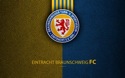 اينتراخت براونشفايغ FC, 4K, جلدية الملمس, الألماني لكرة القدم, اينتراخت شعار, براونشفايغ, ألمانيا, الدوري الالماني 2, الدرجة الثانية, كرة القدم