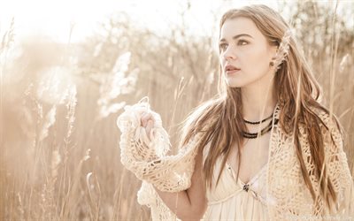 Eurovision Emmelie de Forest, Danimarkalı şarkıcı, 4k, portre, beyaz elbise, kazanan, sonbahar, fotoğraf &#231;ekimi