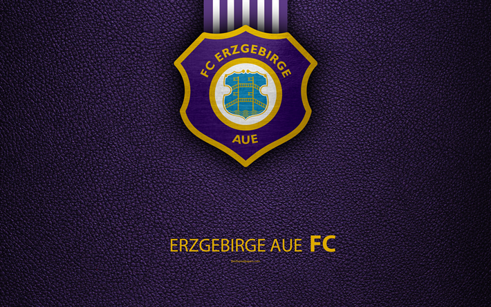 fc erzgebirge aue, 4k, leder textur, deutscher fu&#223;ball-club, logo, aue, germany, bundesliga 2, zweite liga, fu&#223;ball