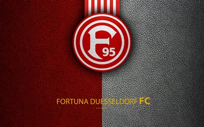 Fortuna Duesseldorf FC, 4k, leather texture, German football club, Fortuna logo, Dusseldorf, Germany, Bundesliga 2, second division, football