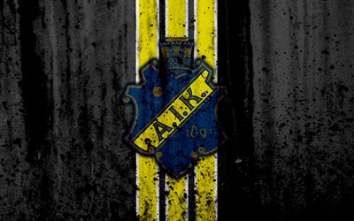 4k, FC AIK, grunge, Allsvenskan, soccer, art, football club, Sweden, AIK, logo, stone texture, AIK FC