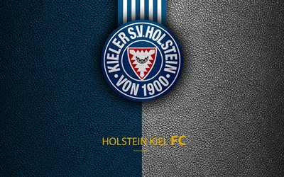 Holstein Kiel FC, 4K, texture in pelle, squadra di calcio tedesca, Holstein, logo, Kiel, Germania, Bundesliga 2, seconda divisione, calcio