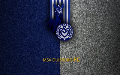 msv duisburg, 4k, leder textur, deutscher fu&#223;ball-club, logo, duisburg, germany, bundesliga 2, zweite liga, fu&#223;ball