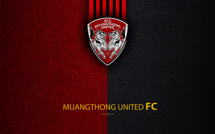 Muangthong United FC, 4K, Tailand&#234;s Futebol Clube, logo, emblema, textura de couro, Muang Thong Thani, Prov&#237;ncia De Nonthaburi, Tail&#226;ndia, Thai League 1, futebol, Thai Premier League