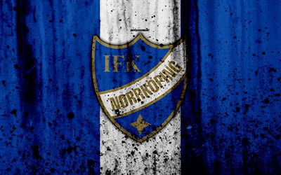 4k, FC Norrkoeping, grunge, Allsvenskan, soccer, art, football club, Sweden, Norrkoeping, logo, stone texture, Norrkoeping FC
