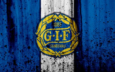 4k, FC Sundsvall, grunge, Allsvenskan, soccer, art, football club, Sweden, Sundsvall, logo, stone texture, Sundsvall FC