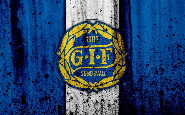 4k, FC Sundsvall, grunge, Allsvenskan, soccer, art, football club, Sweden, Sundsvall, logo, stone texture, Sundsvall FC