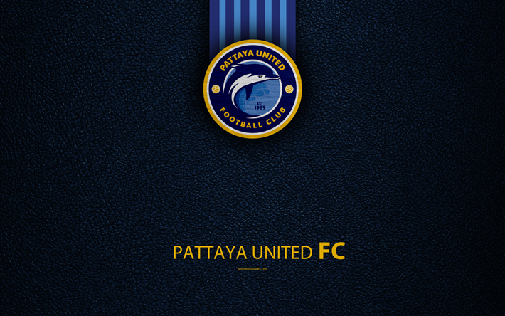 Pattaya United FC, 4K, Tha&#239; club de football, le logo, l&#39;embl&#232;me, le cuir &#224; la texture, &#224; Pattaya, en Tha&#239;lande, Thai Ligue 1, le football, la Thai Premier League
