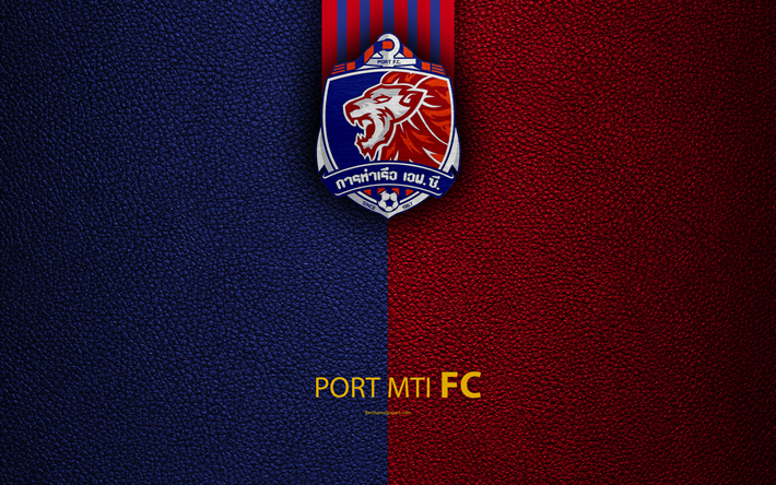 Port MTI FC, 4K, Thai Football Club, logo, emblem, leather texture, Bangkok, Thailand, Thai League 1, football, Thai Premier League