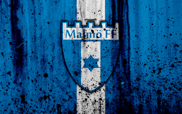 4k, FC Malm&#246;, grunge, Allsvenskan, il calcio, l&#39;arte, il club di calcio, Svezia, Malmo, logo, pietra, texture, Malmo FC