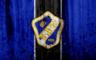4k, FC Halmstad, grunge, Allsvenskan, soccer, art, football club, Sweden, Halmstad, logo, stone texture, Halmstad FC