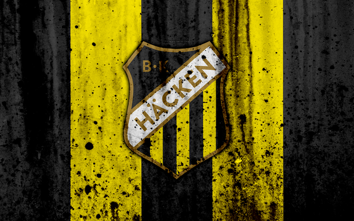 4k, le FC Hacken, grunge, premier league, le football, l&#39;art, club de football, Su&#232;de, Notch, le logo, la pierre, la texture, la Hacken FC