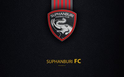 Suphanburi FC, 4K, Tailandesa de F&#250;tbol del Club, logotipo, emblema, de textura de cuero, Mueang Suphan Buri Distrito, Tailandia, Tailand&#233;s de la Liga 1 de f&#250;tbol, Thai Premier League
