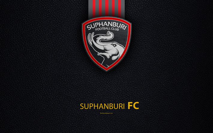 Suphanburi FC, 4K, Thai Football Club, logo, emblem, leather texture, Mueang Suphan Buri District, Thailand, Thai League 1, football, Thai Premier League