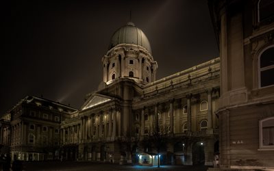 Budapeşte, gece, Kraliyet Sarayı, Buda Kalesi, turistik, Macaristan, city lights